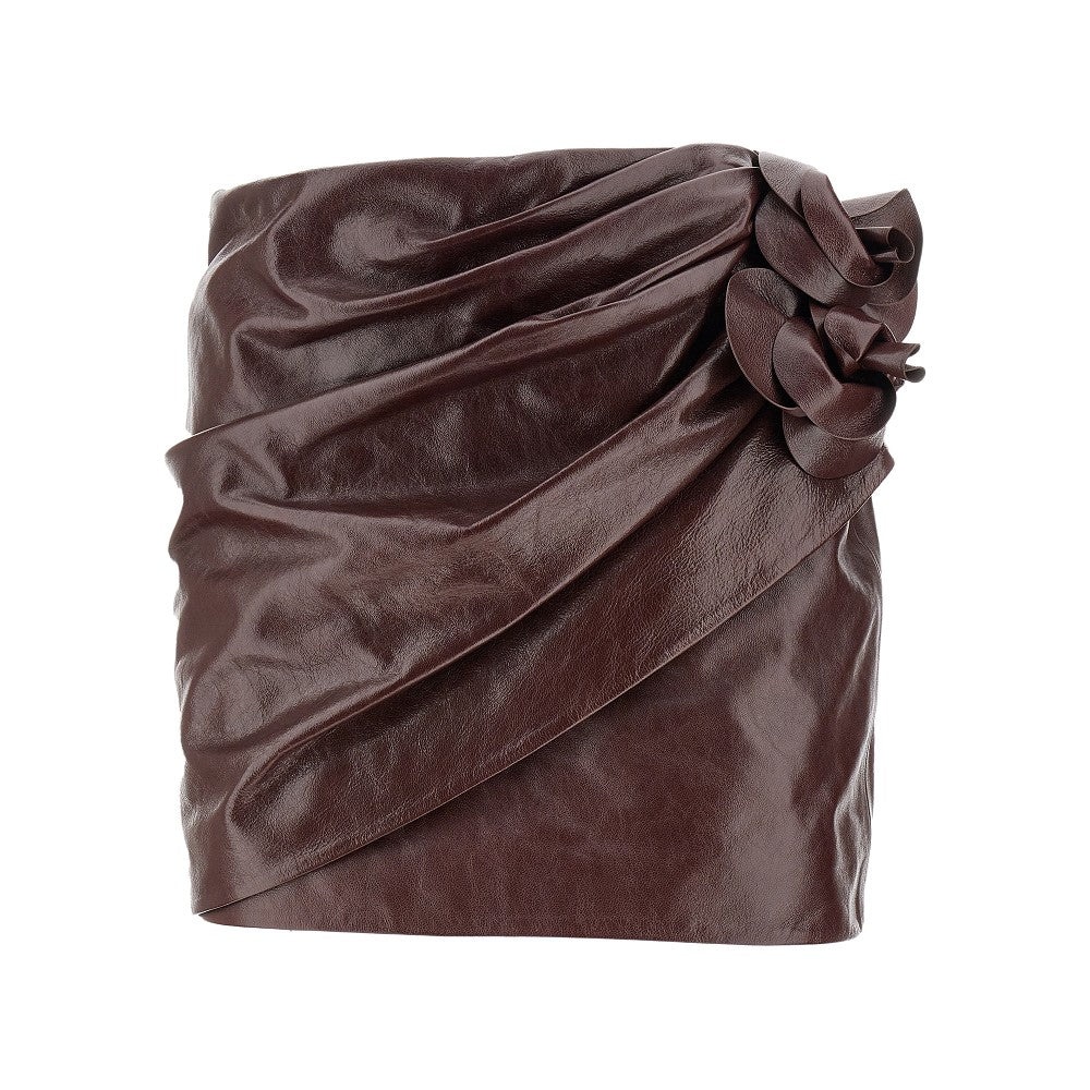 DRAPED LEATHER MINI SKIRT - 1