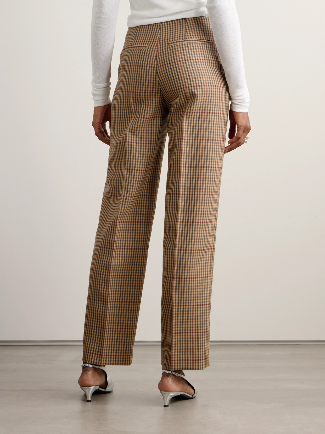 Checked Wool Straight-leg Pants - 3
