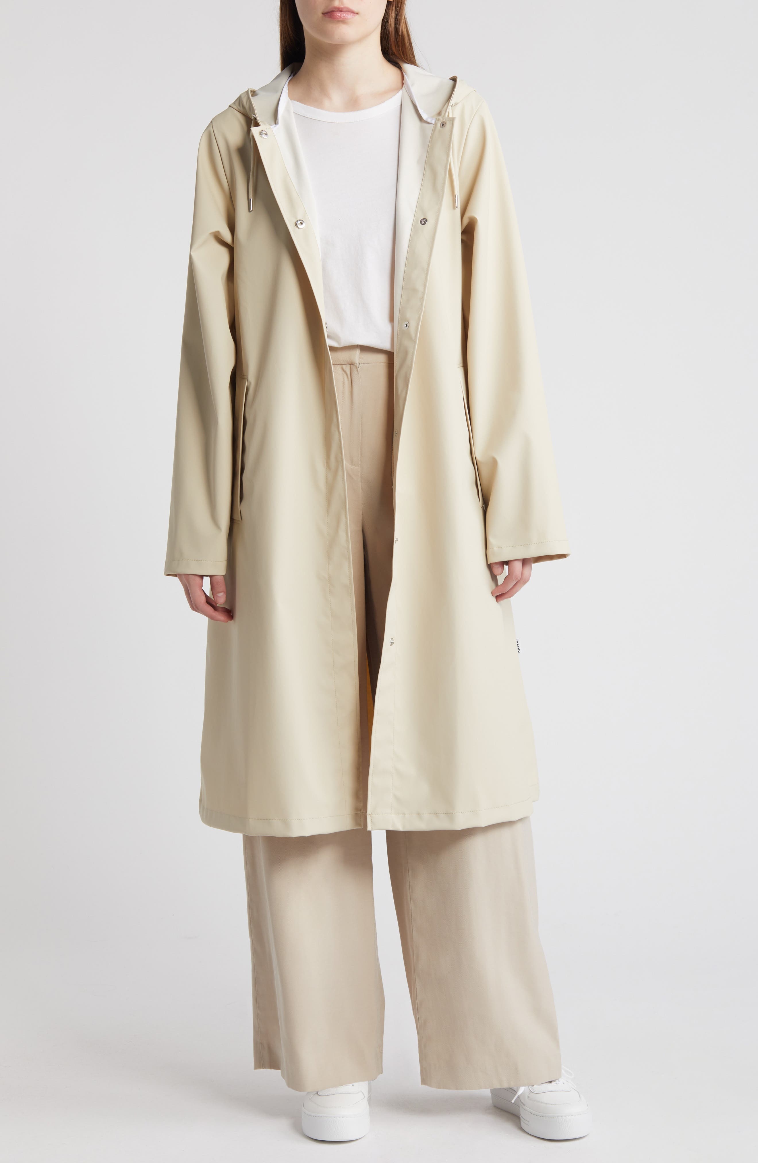 Rains Waterproof A-Line Long Raincoat in Dune at Nordstrom - 4