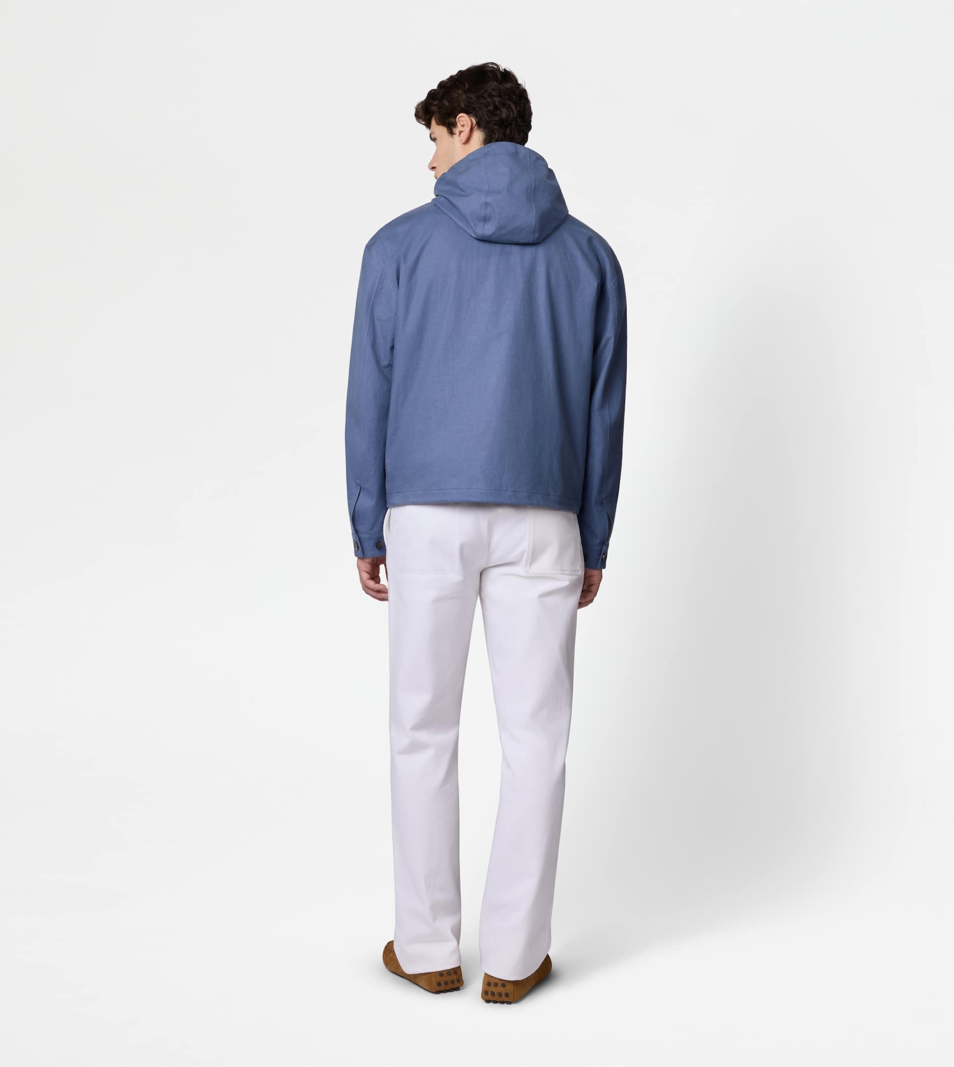 JACKET IN LINEN WITH HOOD - BLUE - 3