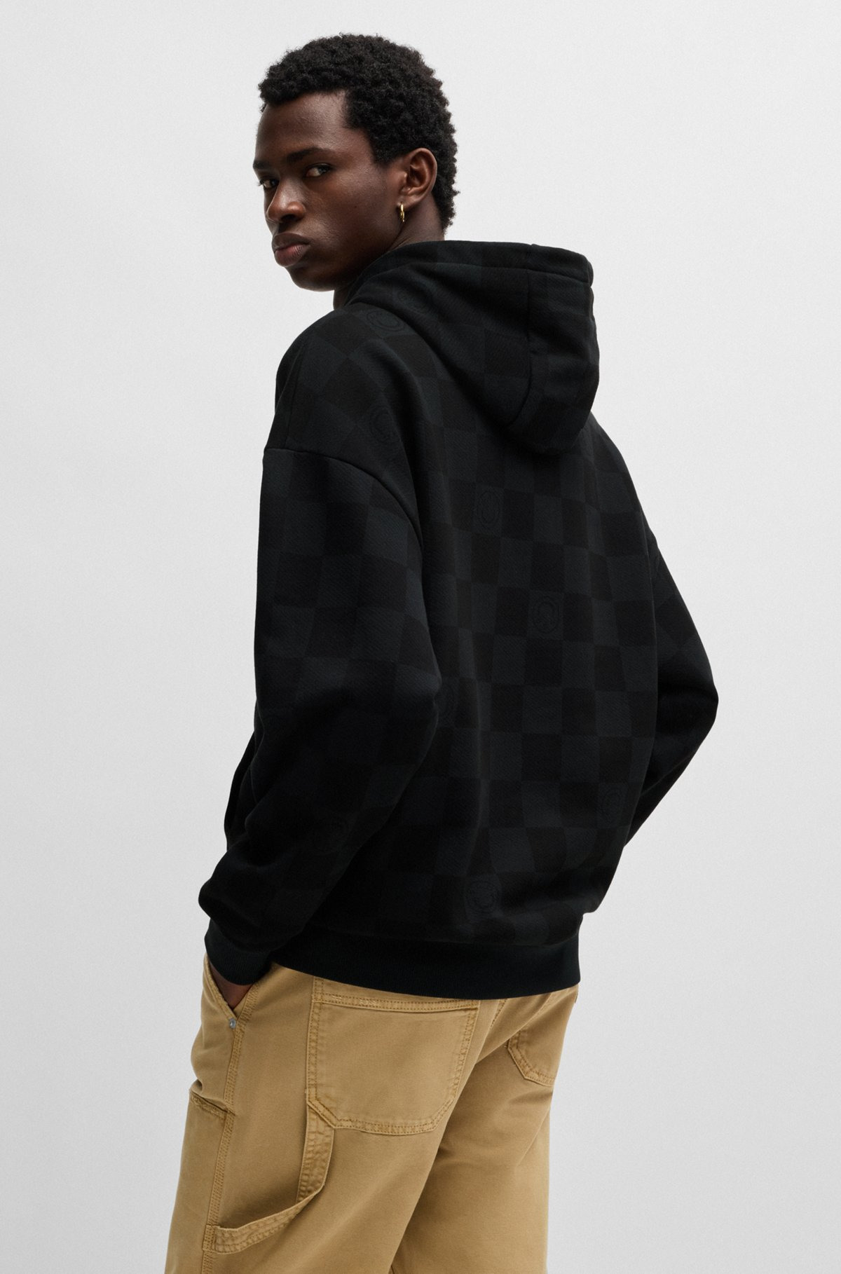 LOOSE-FIT HOODIE IN COTTON TERRY WITH CHECKERBOARD PRINT - 5