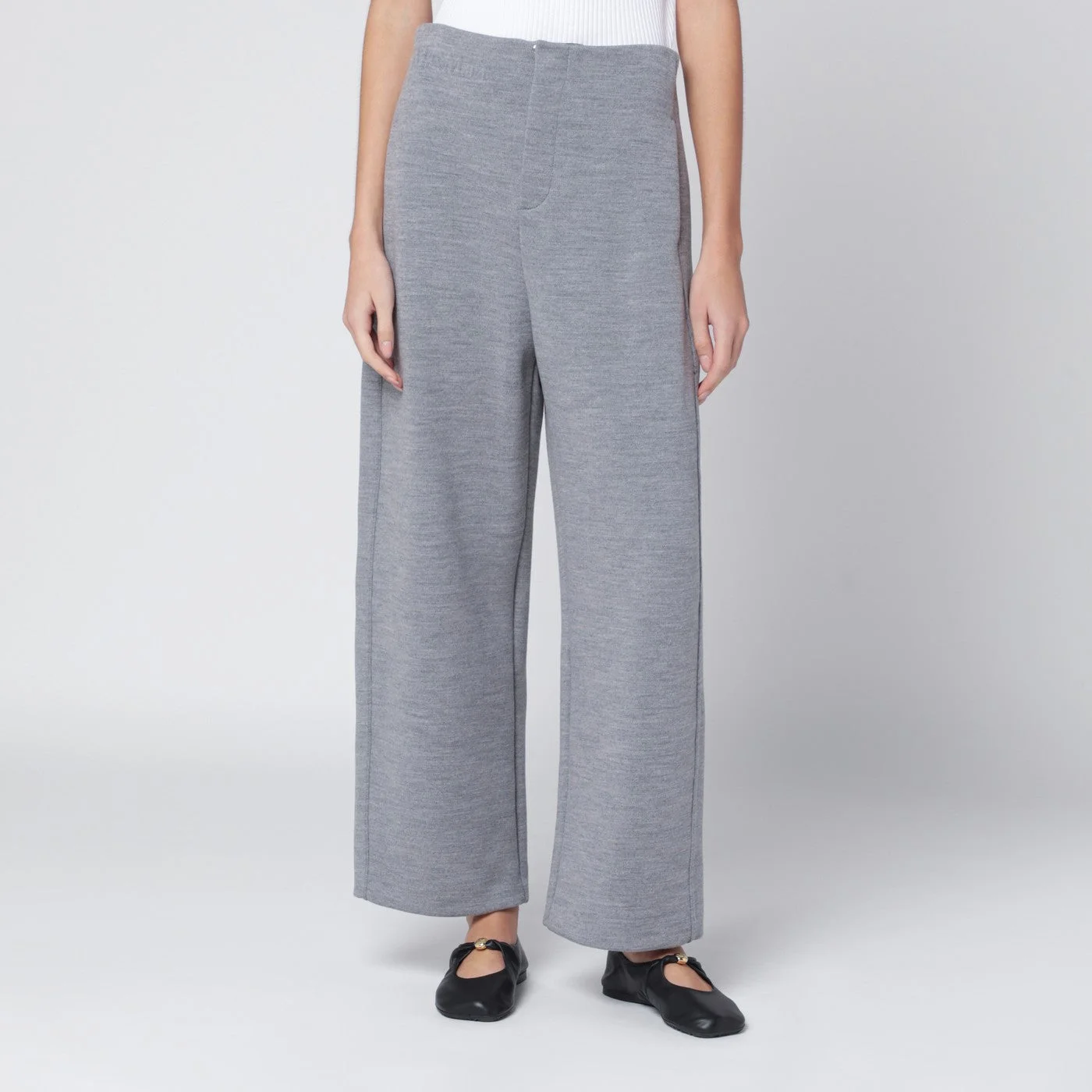 Grey wool-cotton blend trousers - 1