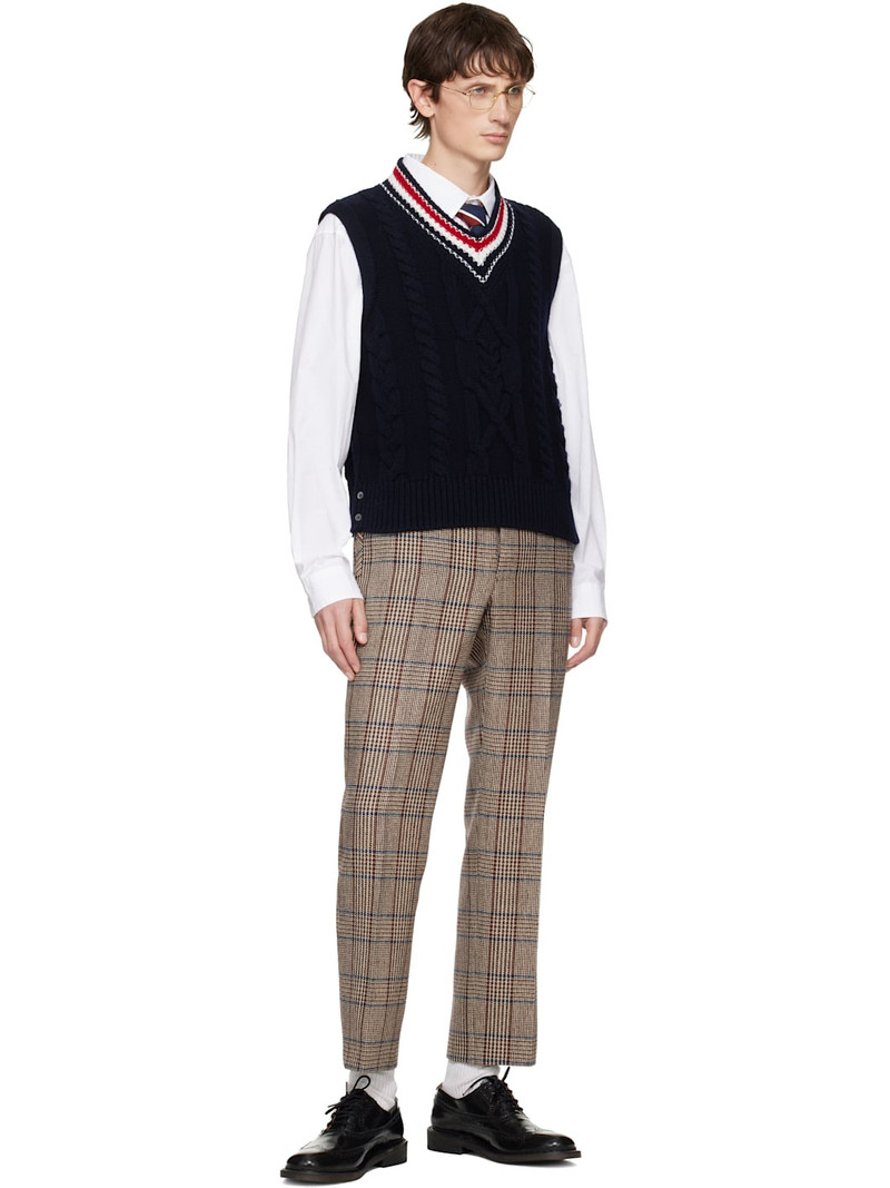 Thom Browne Navy Aran Cable Stitch Merino Wool Vest outlook