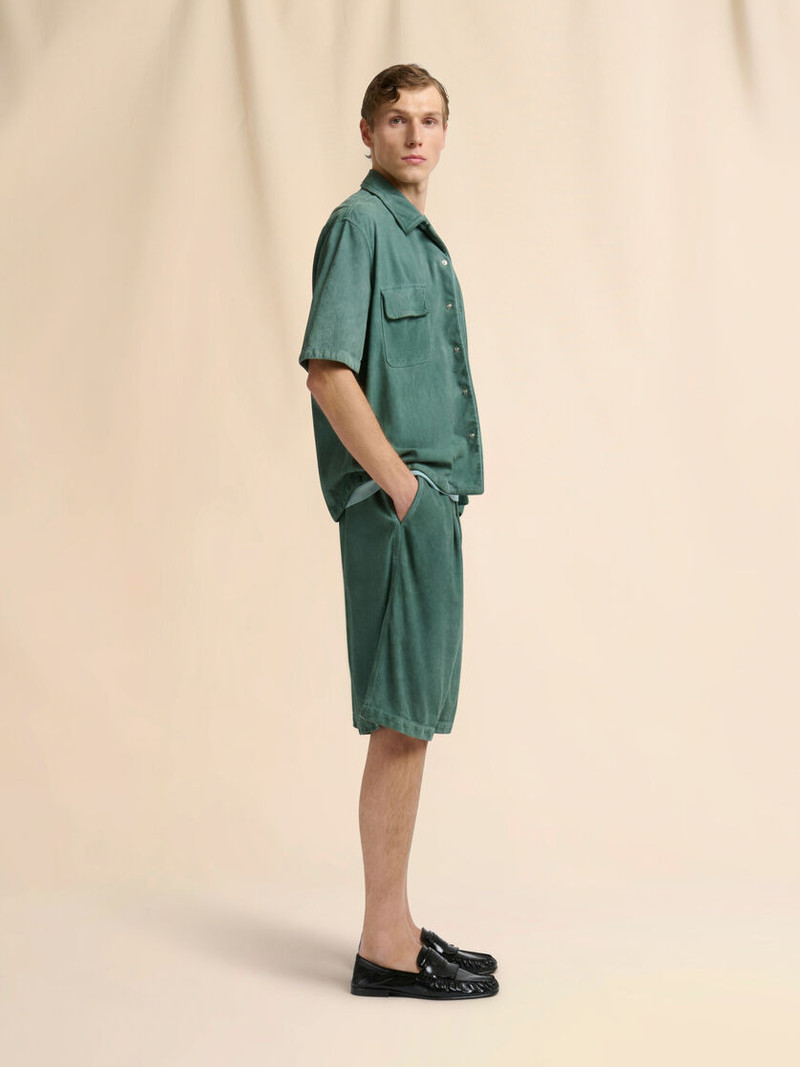 GREEN SUEDE SHORTS WITH PLEATS 5