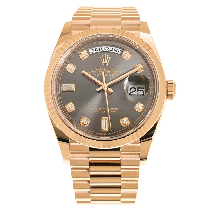 Rolex Day-Date 36 Automatic 18kt Everose Gold Diamond Slate Dial Ladies Watch M128235-0050 - 2