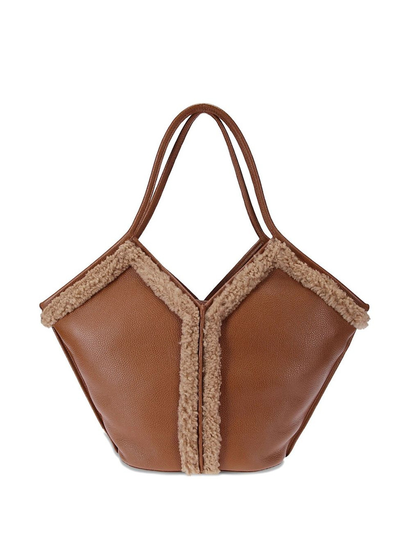 HEREU shearling-trimmed leather tote bag outlook