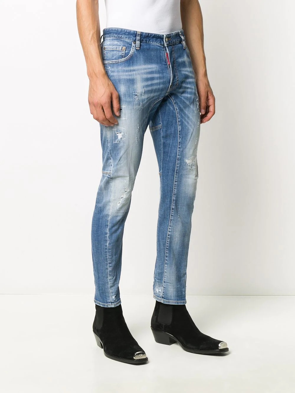 stonewashed distressed skinny jeans - 3