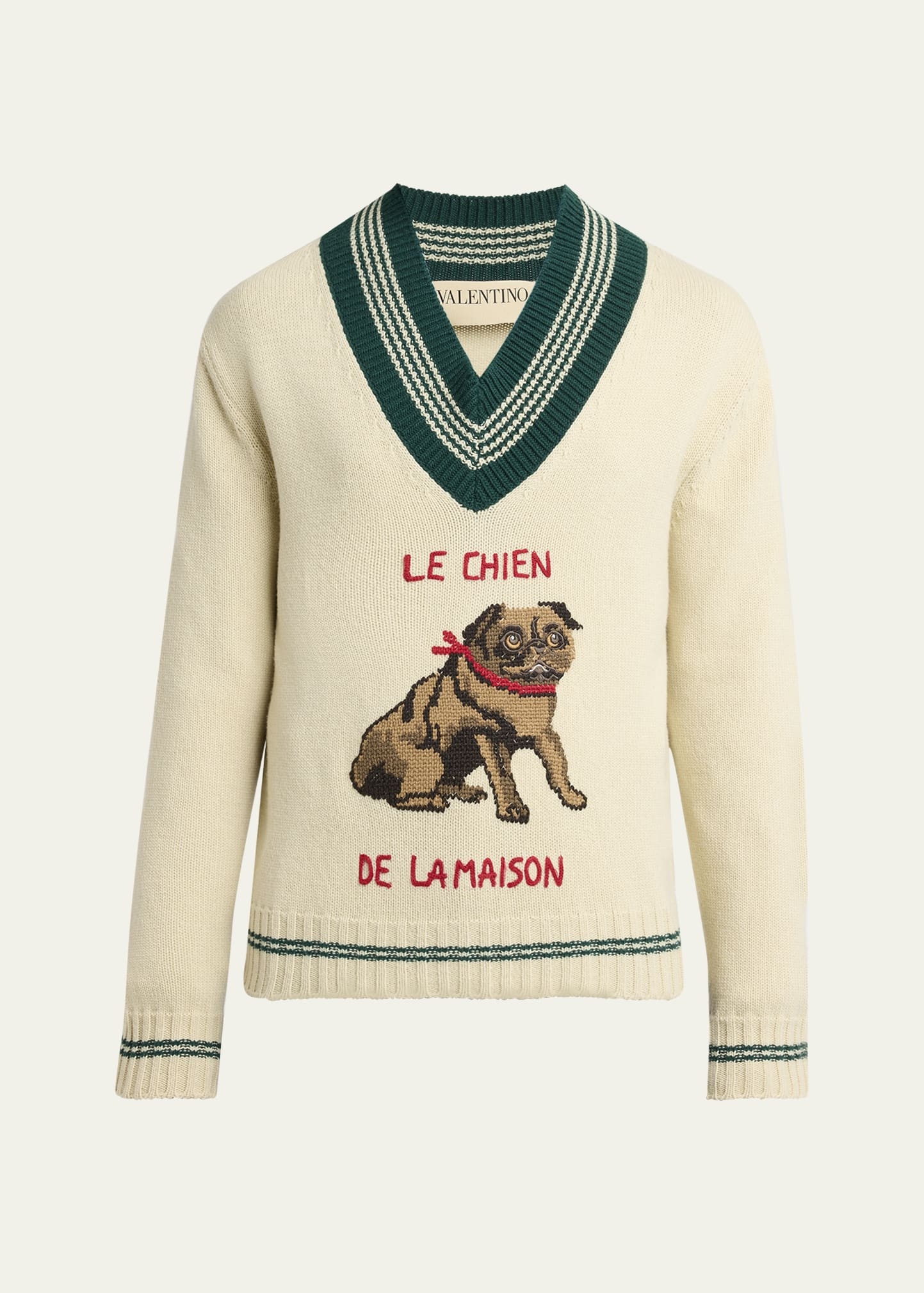 Men's Wool Le Chien De La Maison Jacquard V-Neck Sweater - 1
