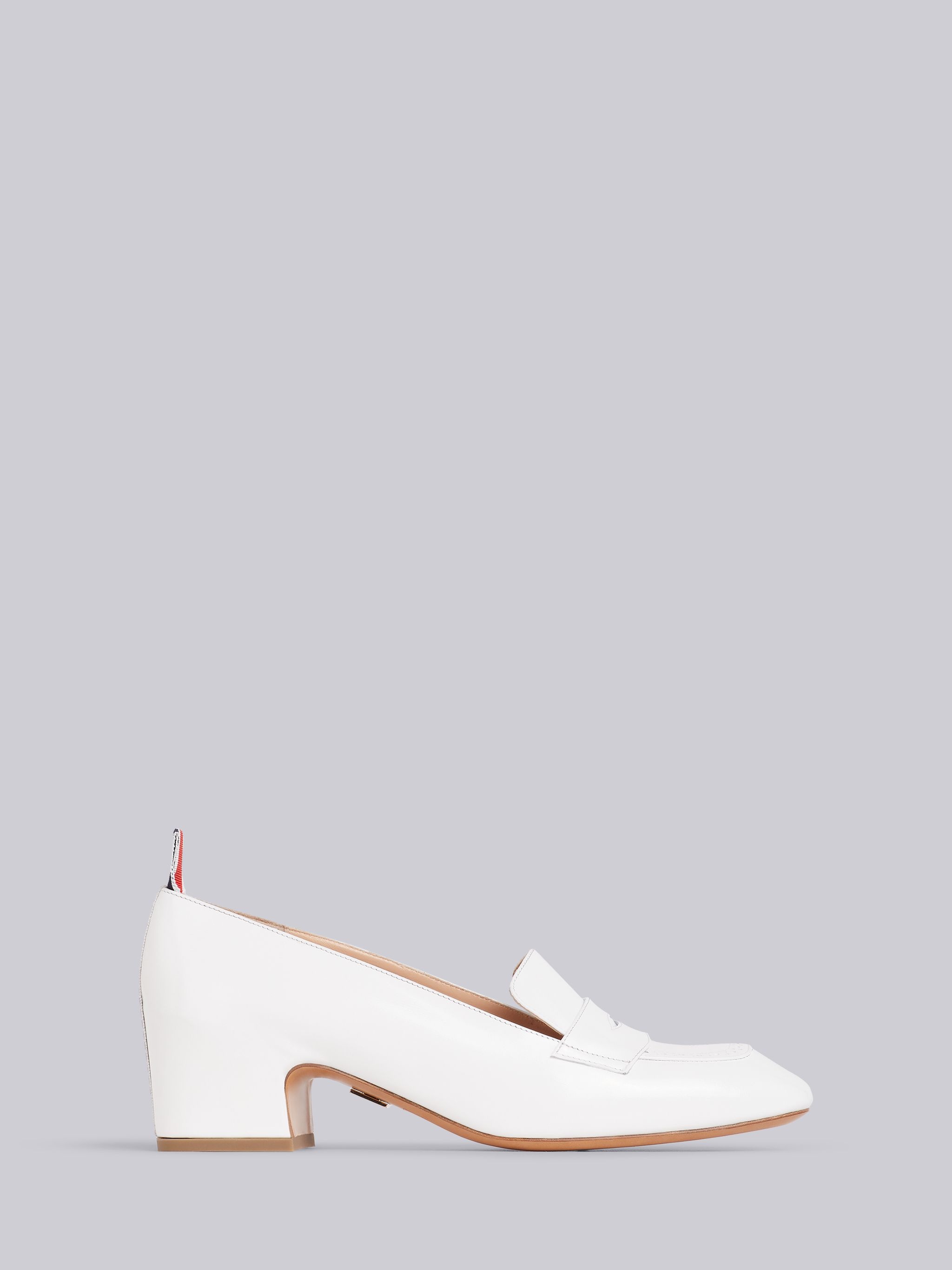 White Calfskin Block Heel Chic Penny Loafer - 1