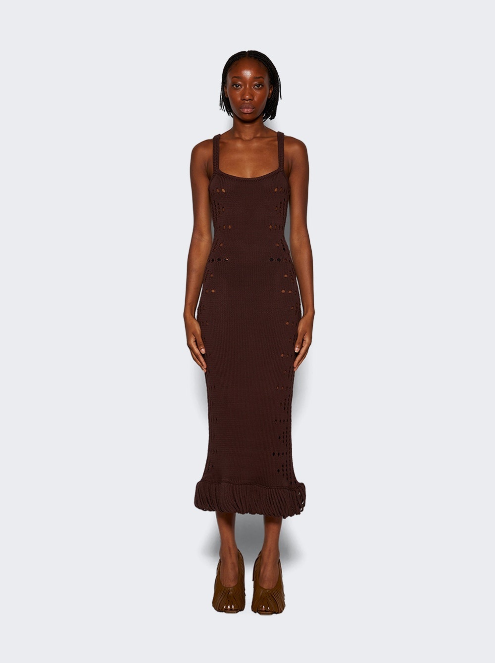 Moore Fringed Cut-out Dress Coffee - 3