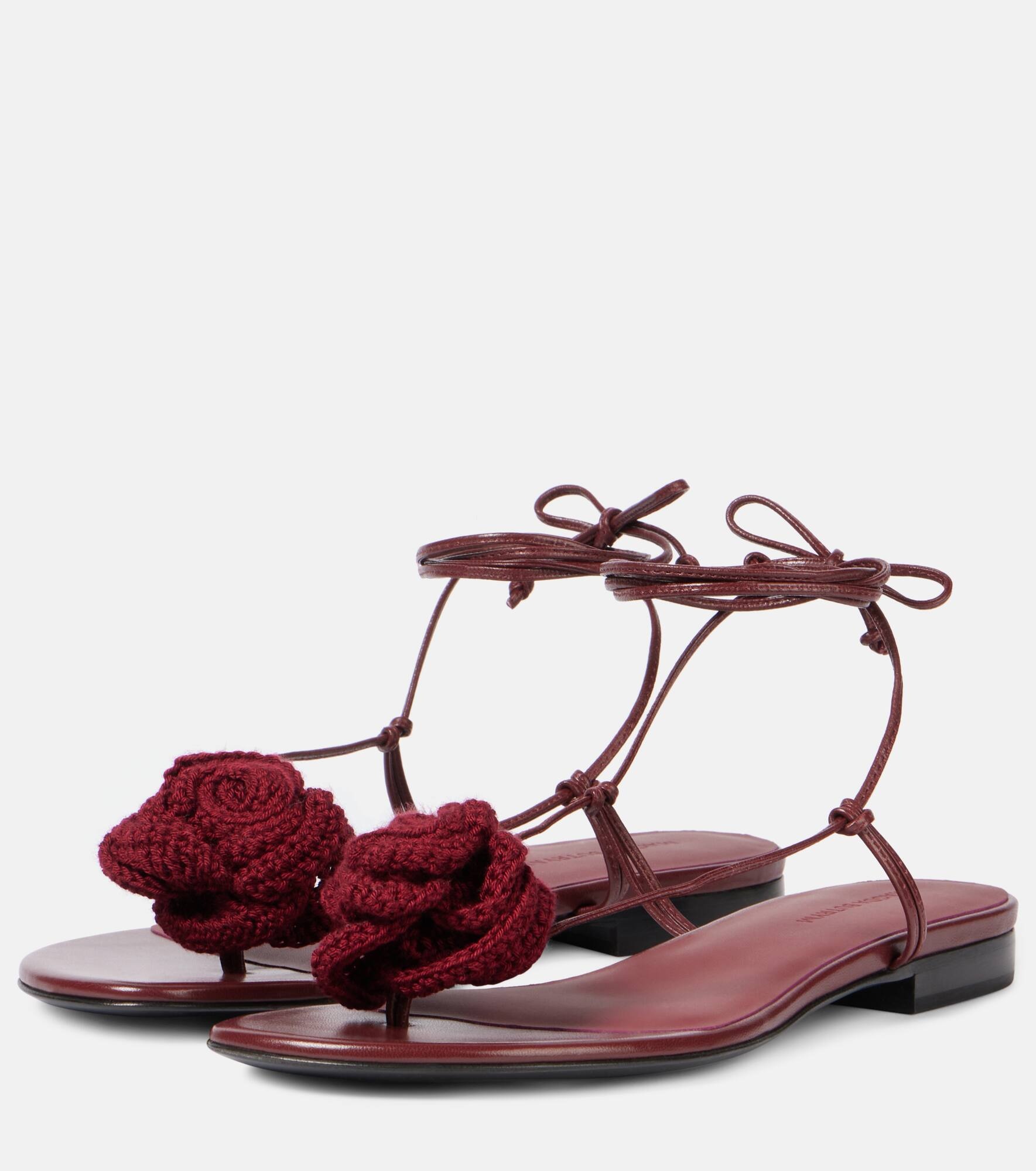 Floral-appliqué leather sandals - 4
