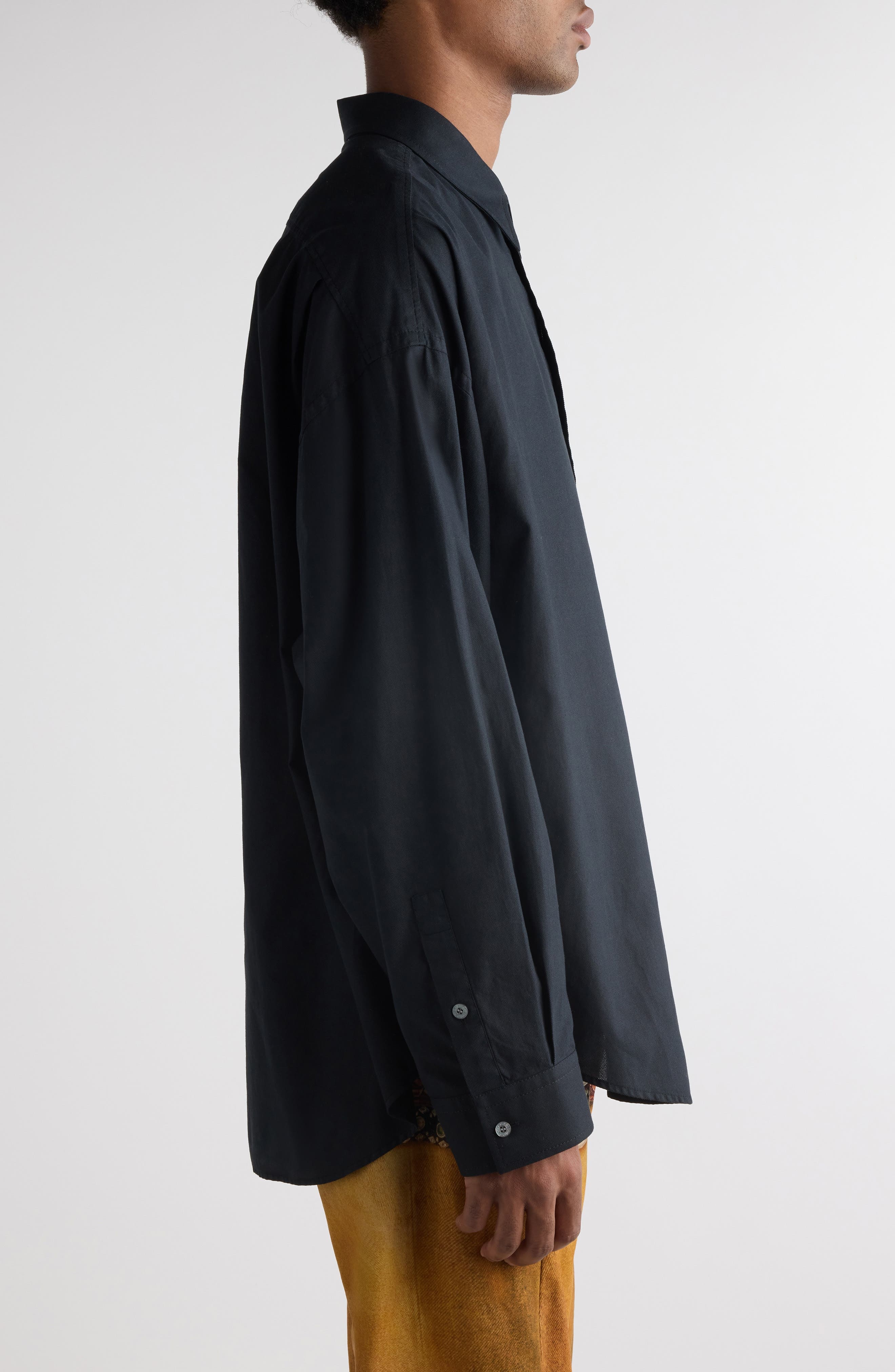 Acne Studios Oversize Solid Black Cotton Button-Up Shirt at Nordstrom - 4