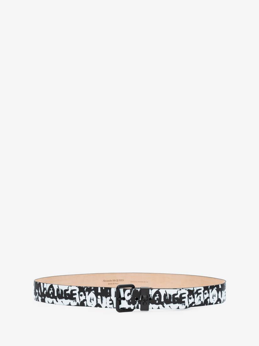 Mcqueen Graffiti Skull Loop Belt in Black/white - 1