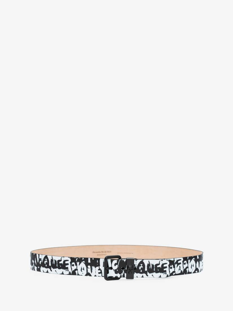 Mcqueen Graffiti Skull Loop Belt in Black/white 1