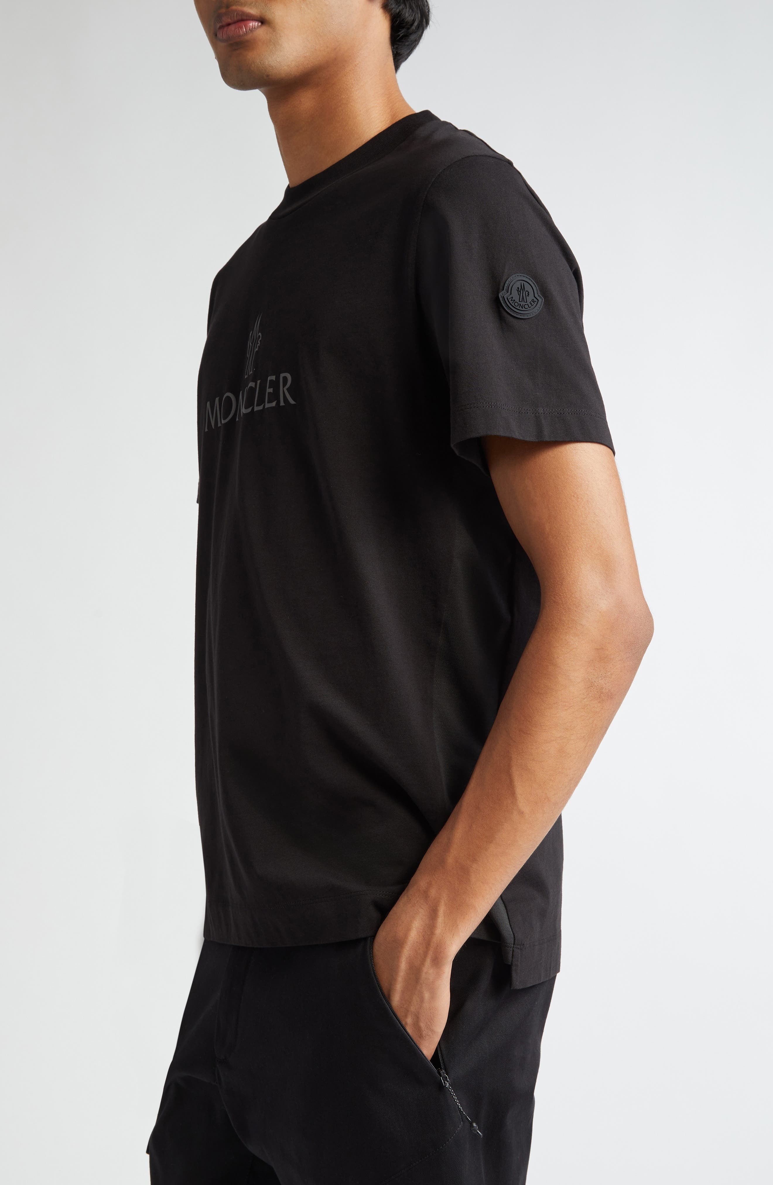 Moncler Logo Embellished T-Shirt in Black at Nordstrom - 3