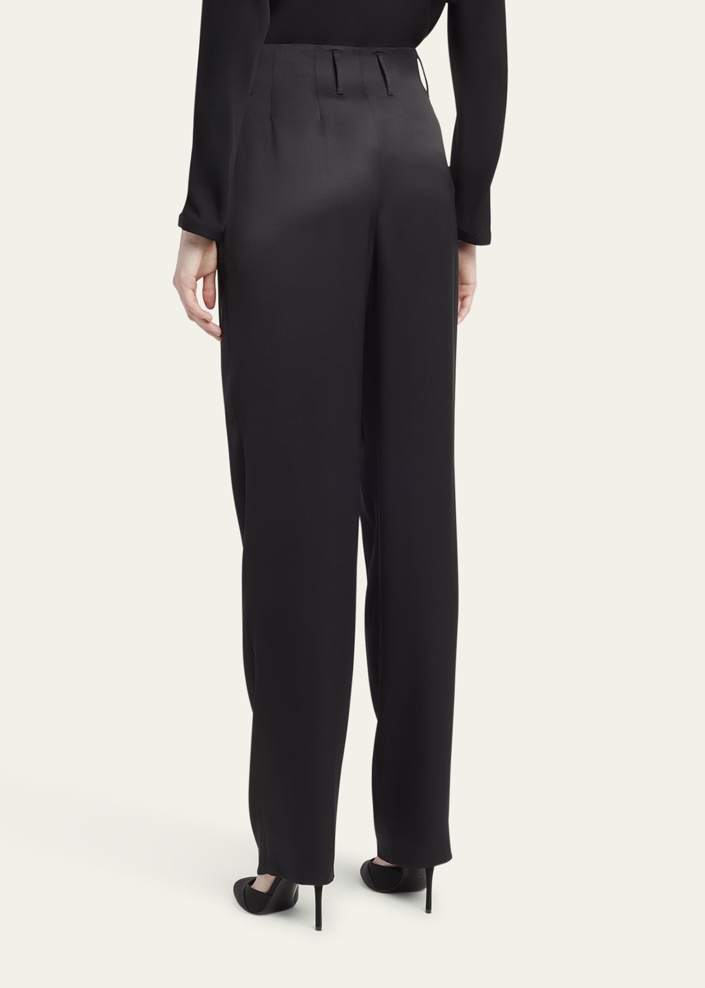 Pleated High-Rise Double Silk Satin Trousers - 3