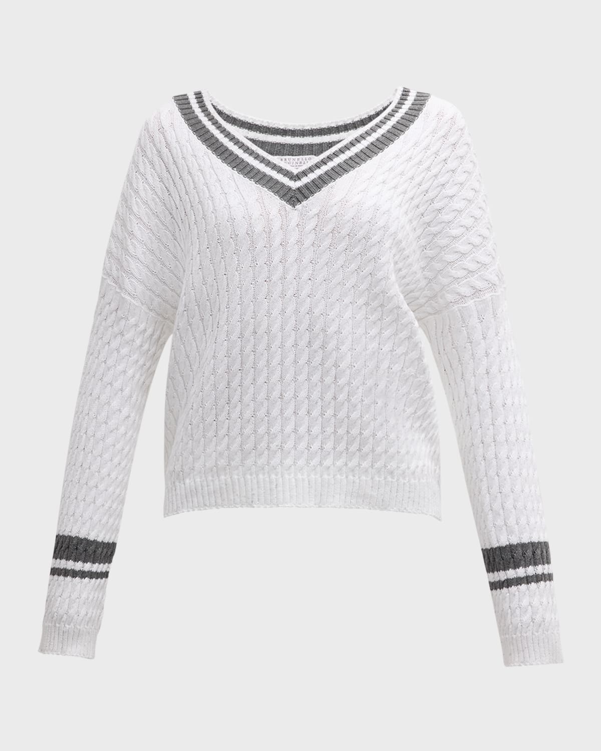 Tennis Stripe Diamante Cable-Knit Sweater - 1