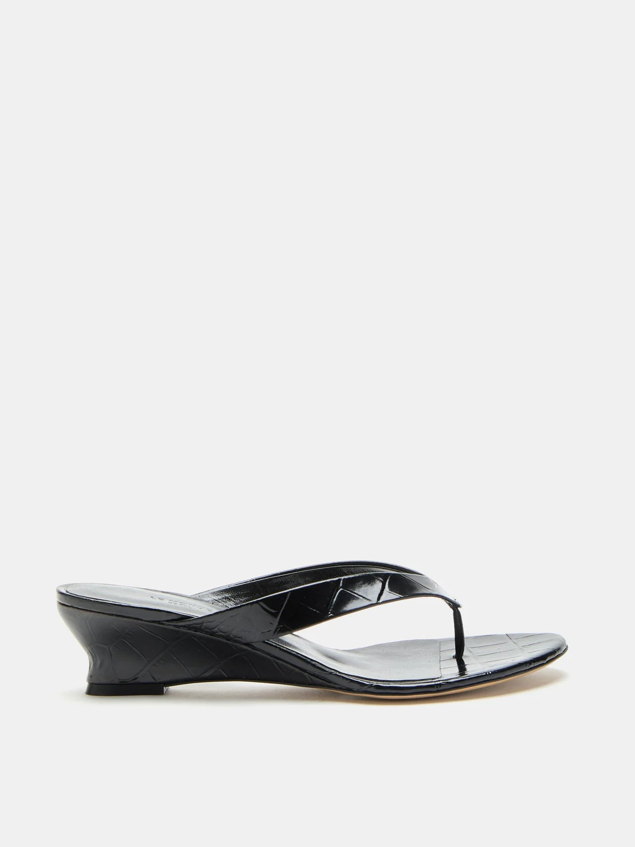 Micro Wedge Thong / Coco Black Leather Croc Effect - 1