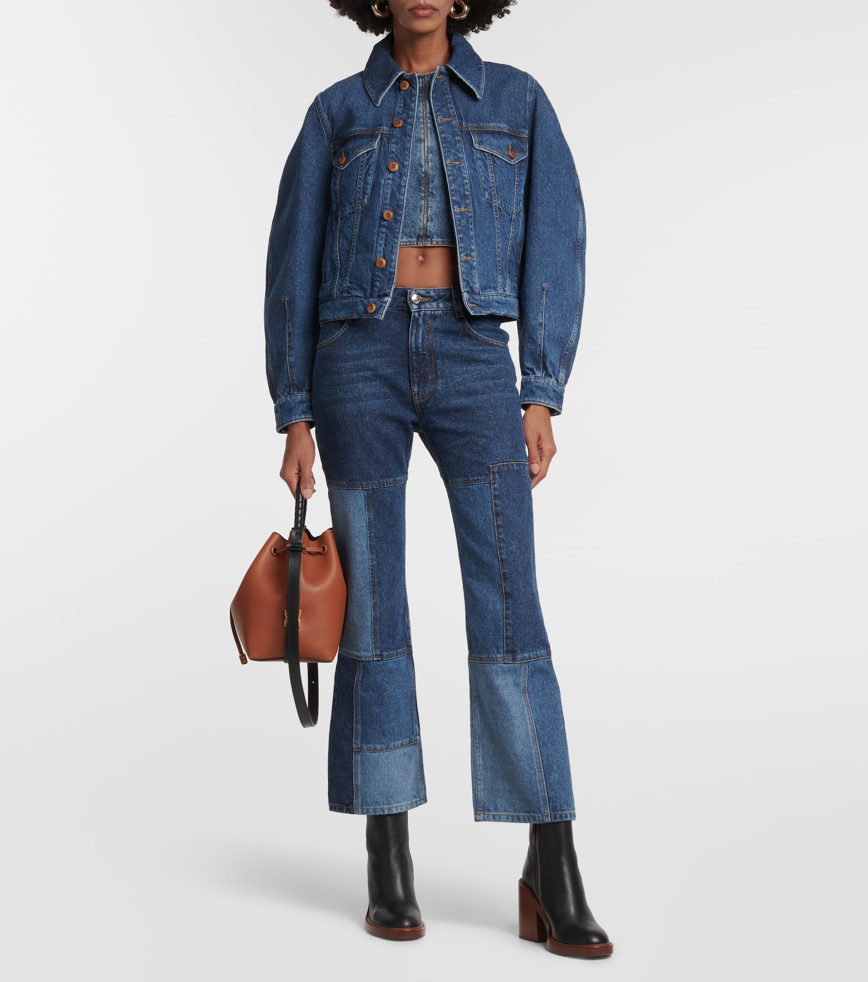 Patchwork cropped flared jeans - 2