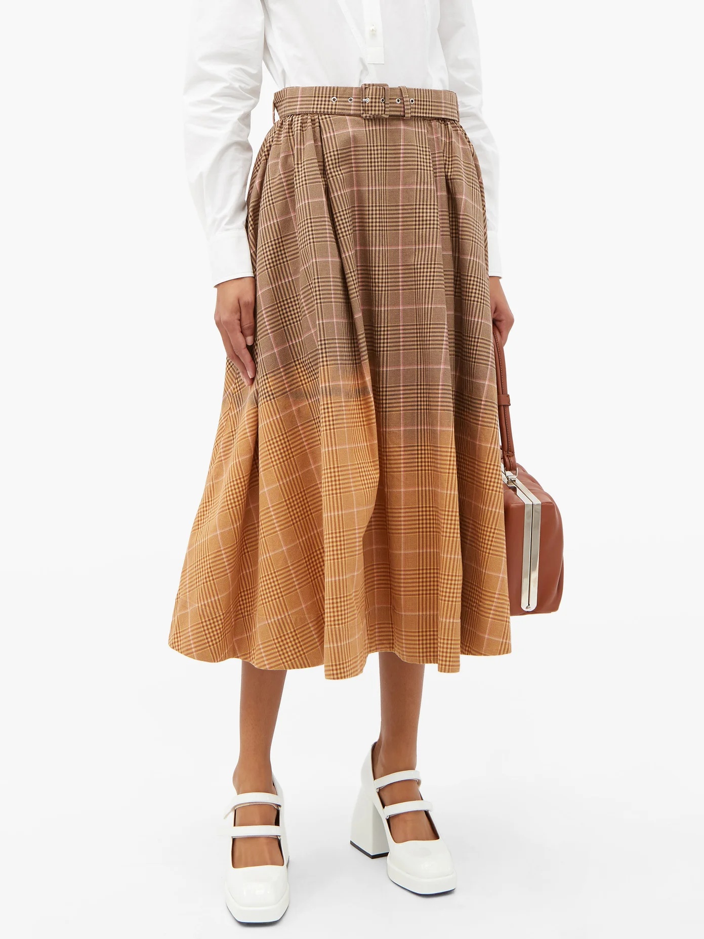 Faded checked cotton midi skirt - 6