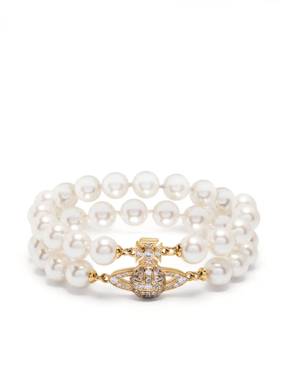 Orb-plaque double pearl bracelet - 1