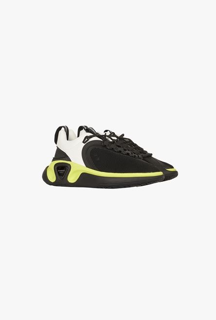 White, black and yellow gummy leather and mesh B-Runner sneakers - 2