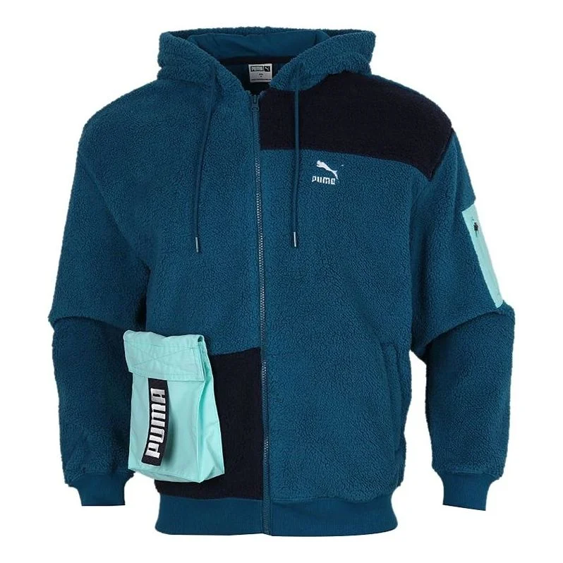 PUMA Retro Block Sherpa Cardigan hooded Colorblock lamb's wool Jacket Blue 530711-36 - 1