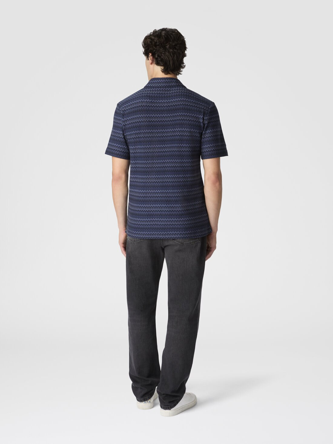 Short Sleeve Cotton Polo with Zigzag Pattern - 3