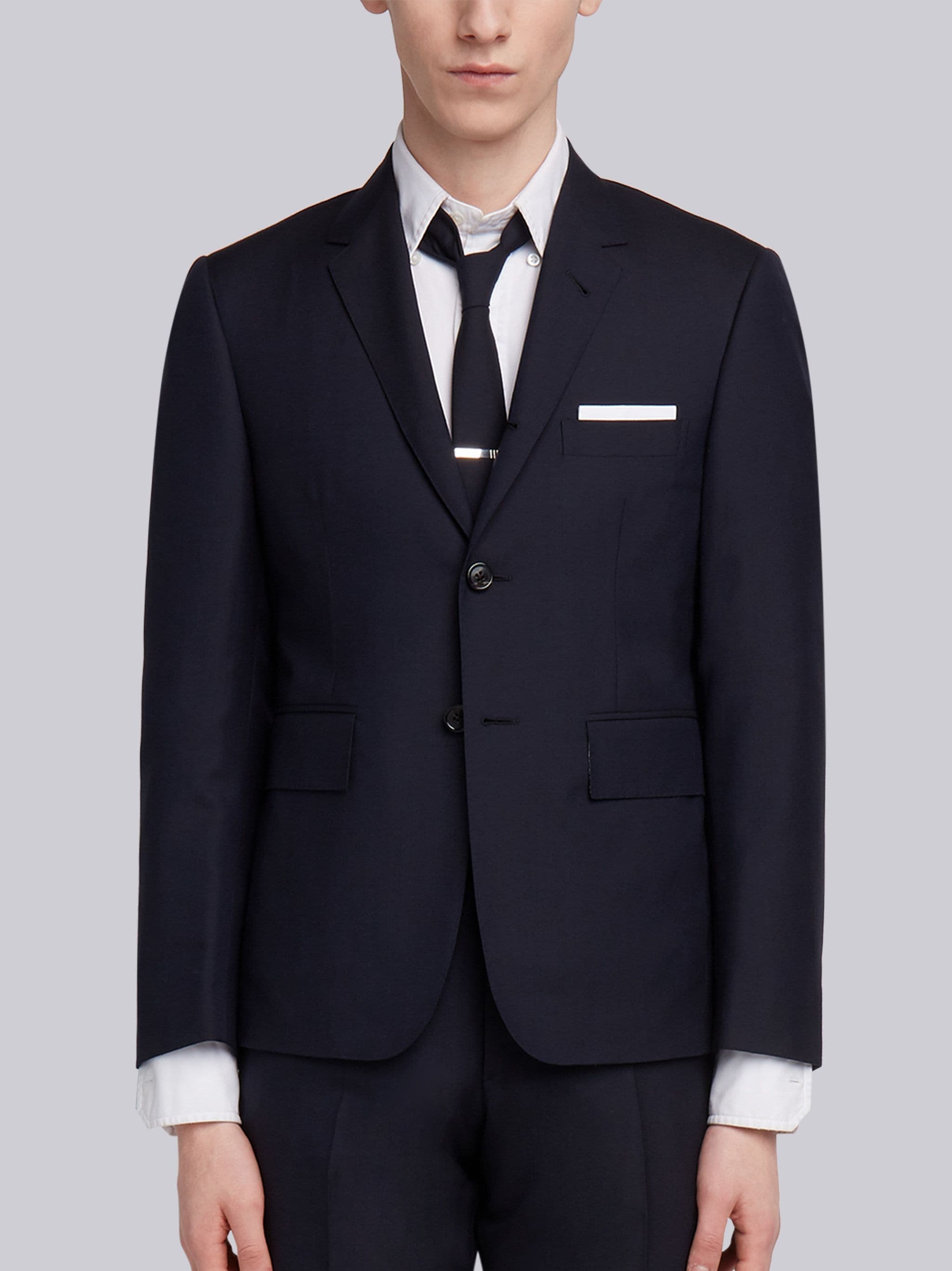 Navy Super 120's Plain Weave Wool Classic Suit - 3