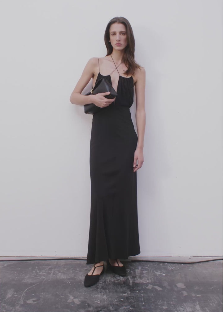 Gathered halterneck maxi dress black - 7