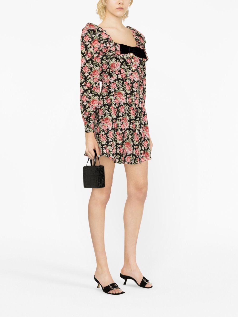 rose-print silk minidress - 4