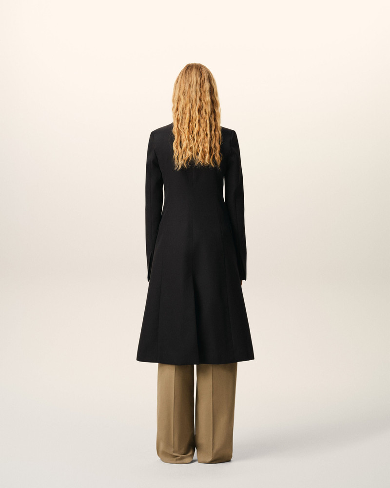 BLACK NEW WOOL SIMPLE BREASTED FITTED COAT 5