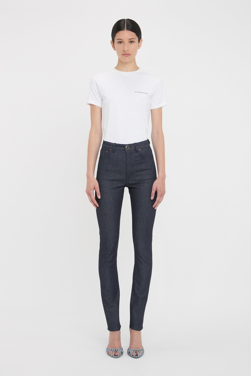 Victoria Beckham High Waisted Skinny Jean In Dark Indigo Raw outlook