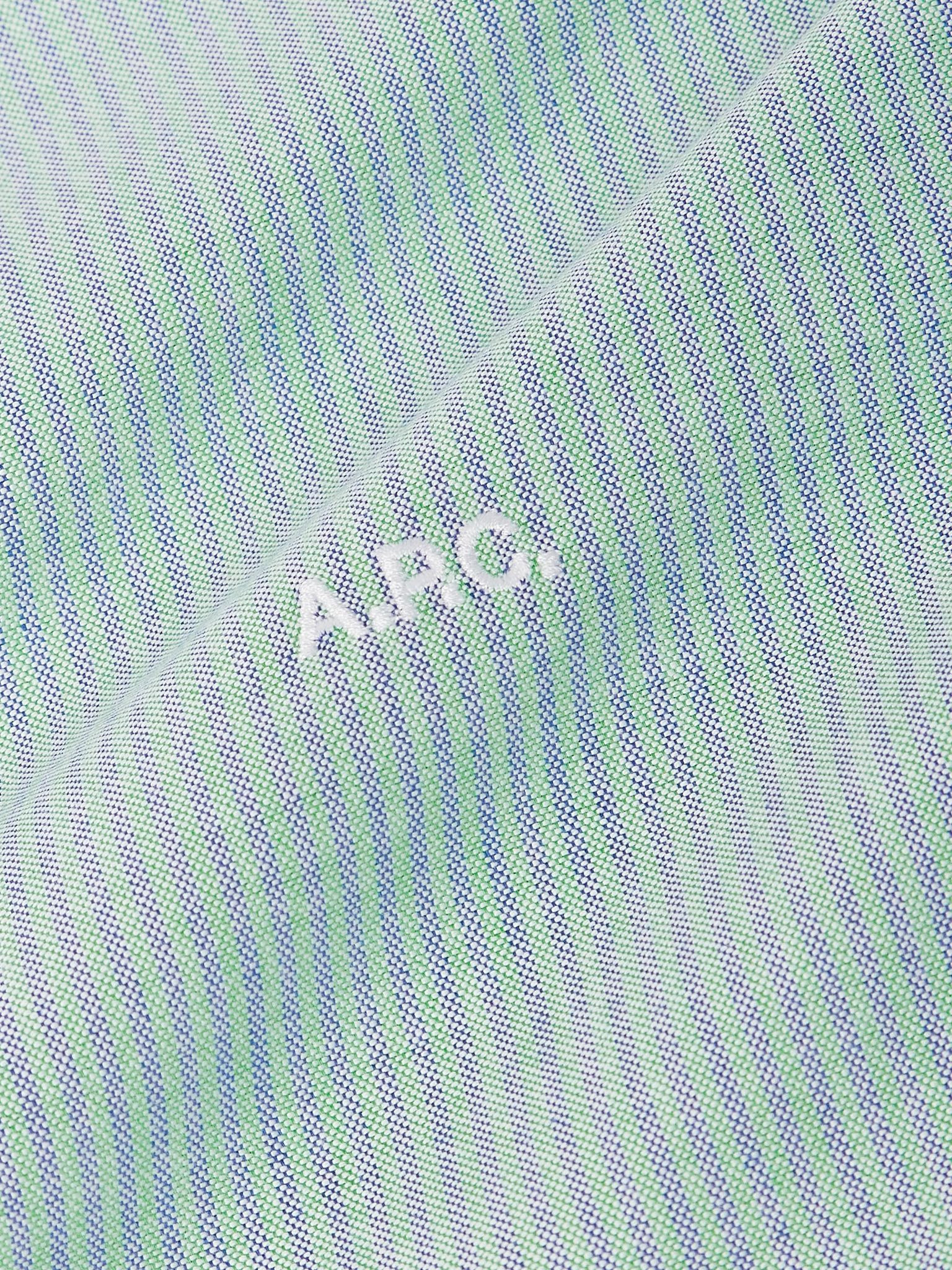 Greg Button-Down Collar Logo-Embroidered Striped Cotton Shirt Green - 4