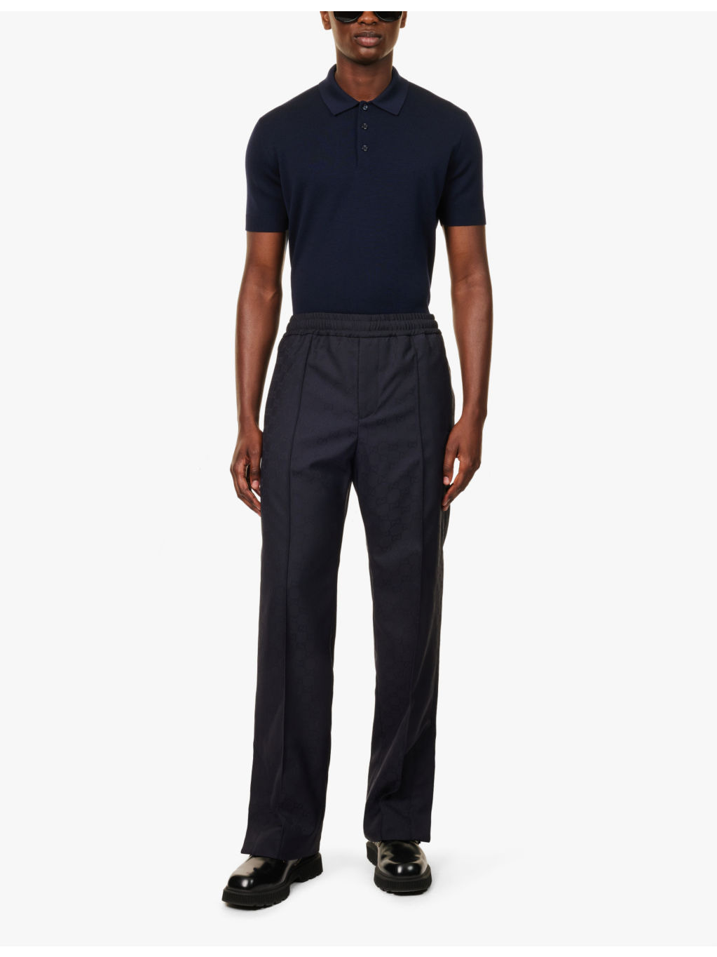 Monogram-pattern straight-leg mid-rise woven trousers - 2