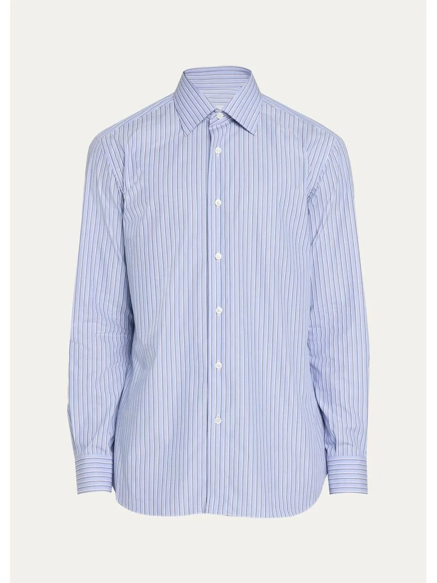 Men's Cotton Stripe Button-Front Shirt - 1