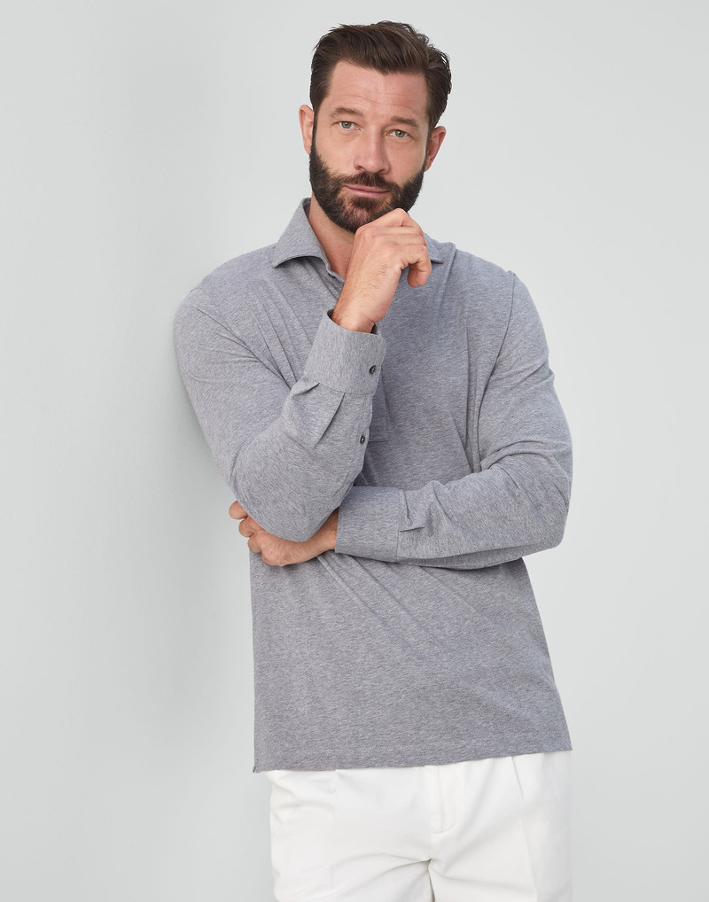 Cotton jersey long sleeve basic fit polo with shirt-style collar 1