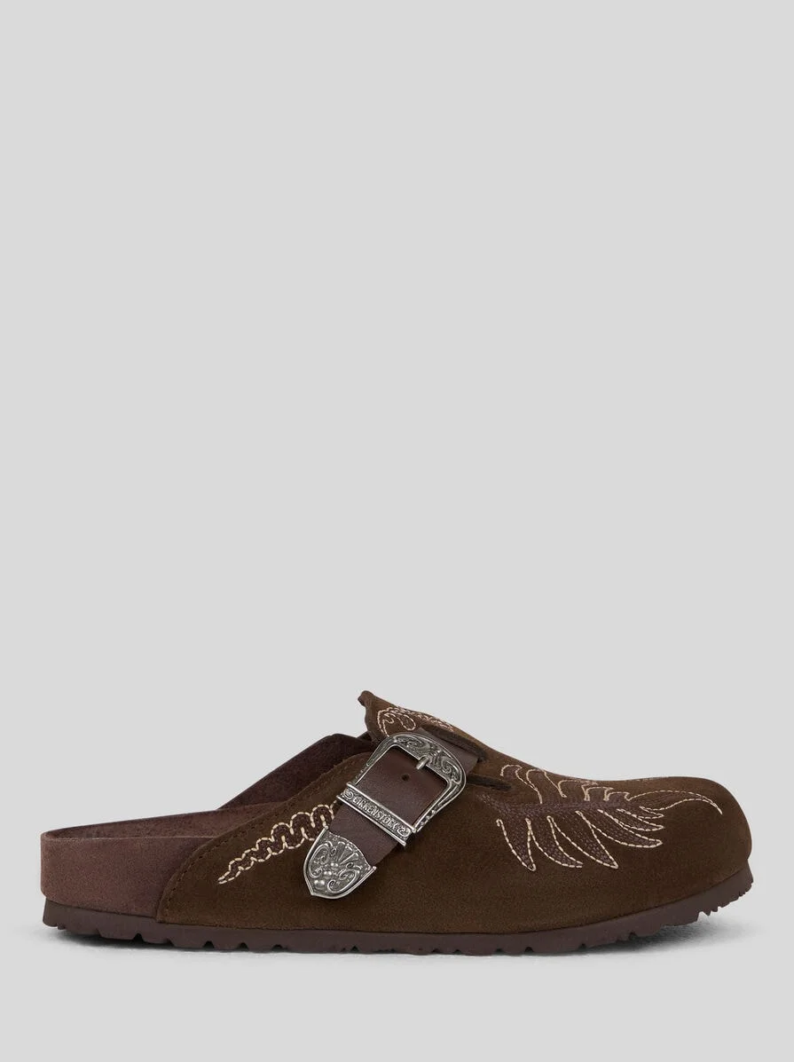 BIRKENSTOCK BY ETRO EMBROIDERED SUEDE BOSTON CLOGS - 1