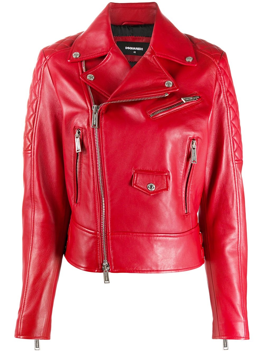 quilted detail zip-up leather jacket - 1