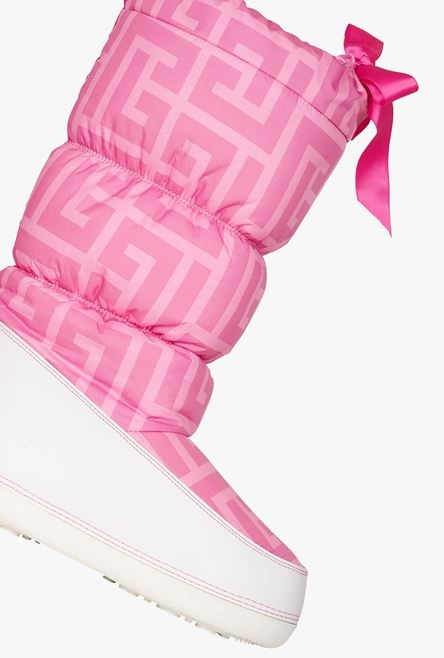 Balmain x Barbie - Quilted nylon Toundra after-ski boots with pink and white Balmain monogram print - 5