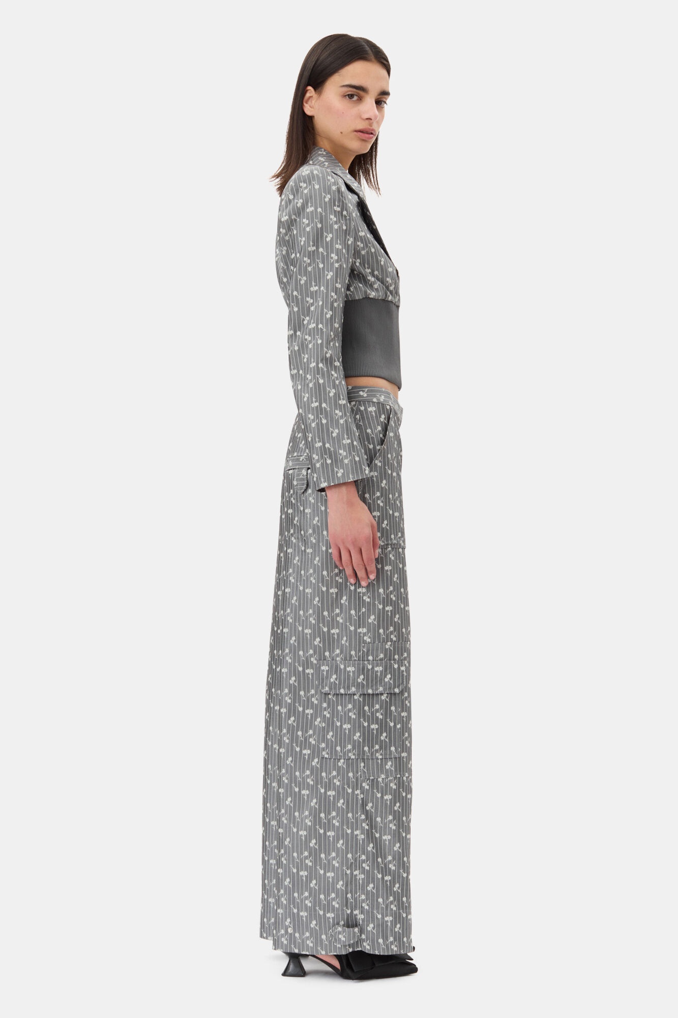GREY JACQUARD CROPPED BLAZER - 4