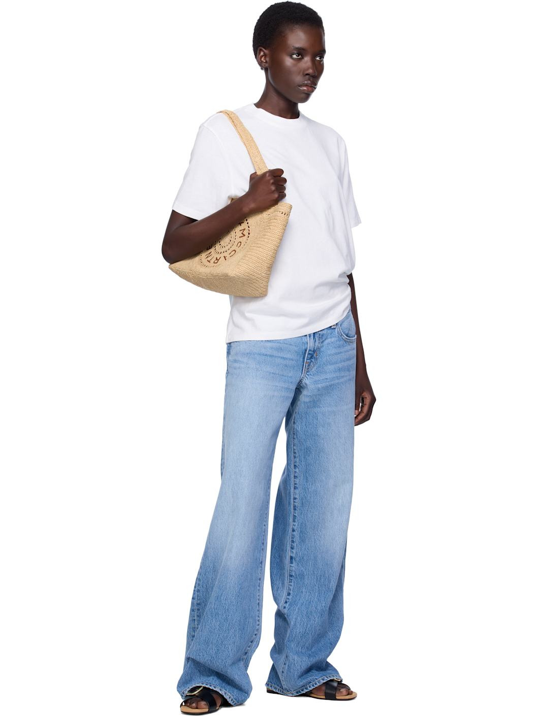 Beige Logo Raffia Medium Tote - 4