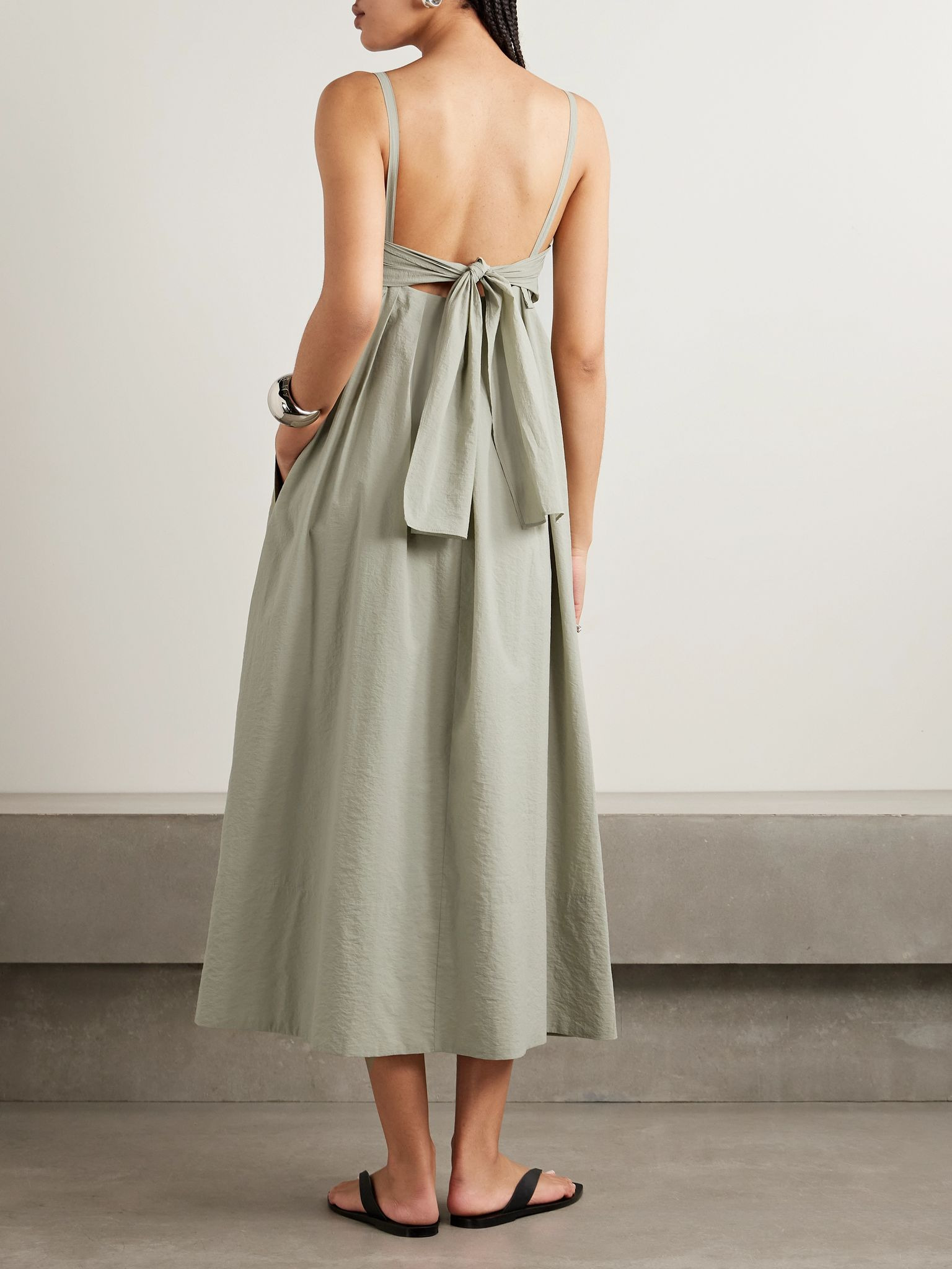 Claudine open-back pleated poplin midi dress Sage green - 3