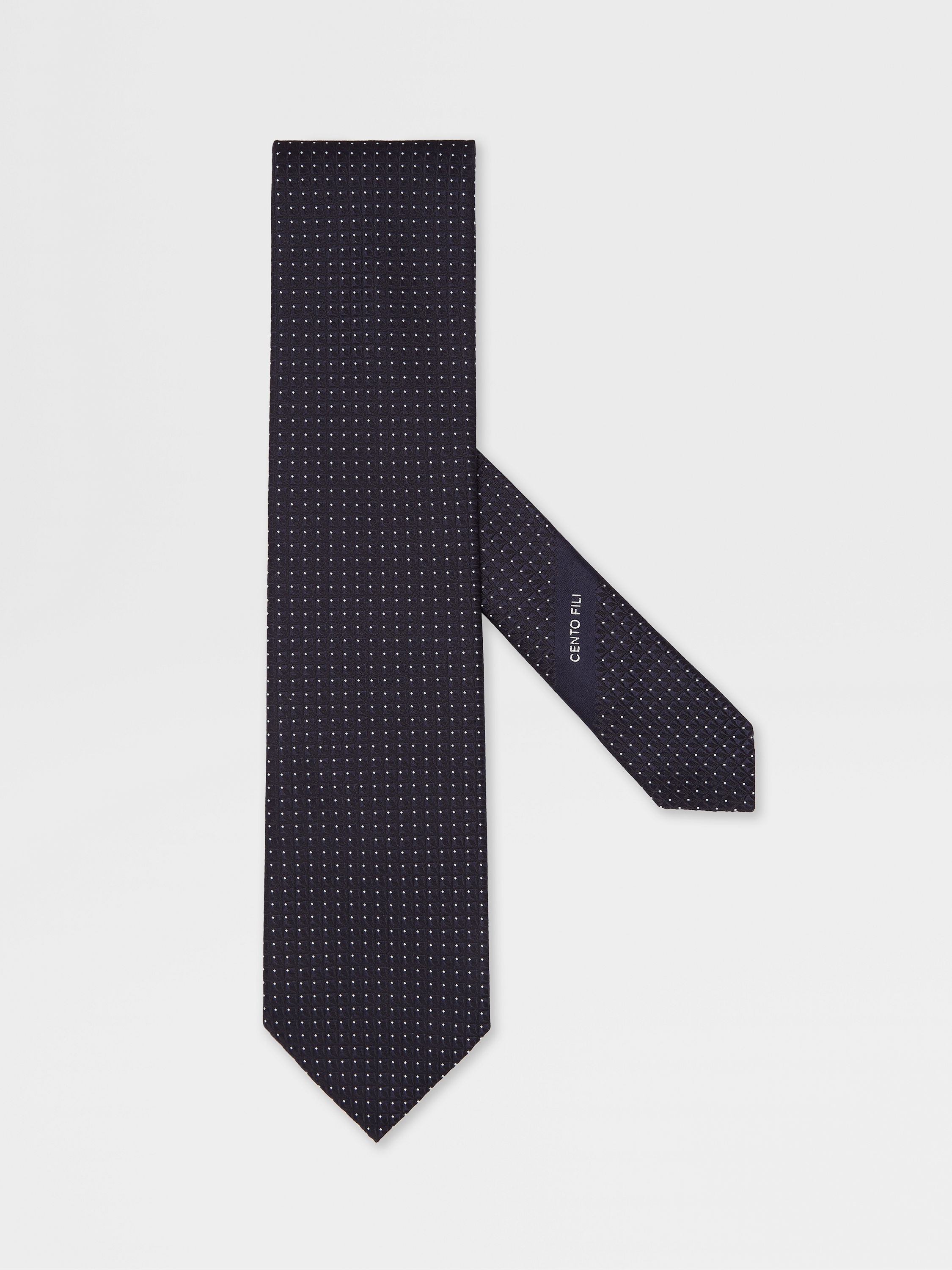 DARK BLUE CENTO FILI SILK TIE - 1