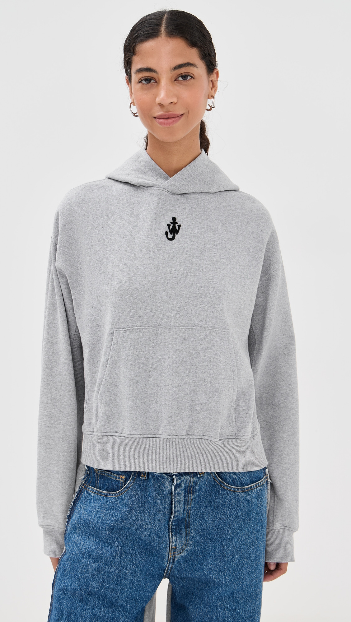 Anchor Embroidery Cropped Hoodie - 2