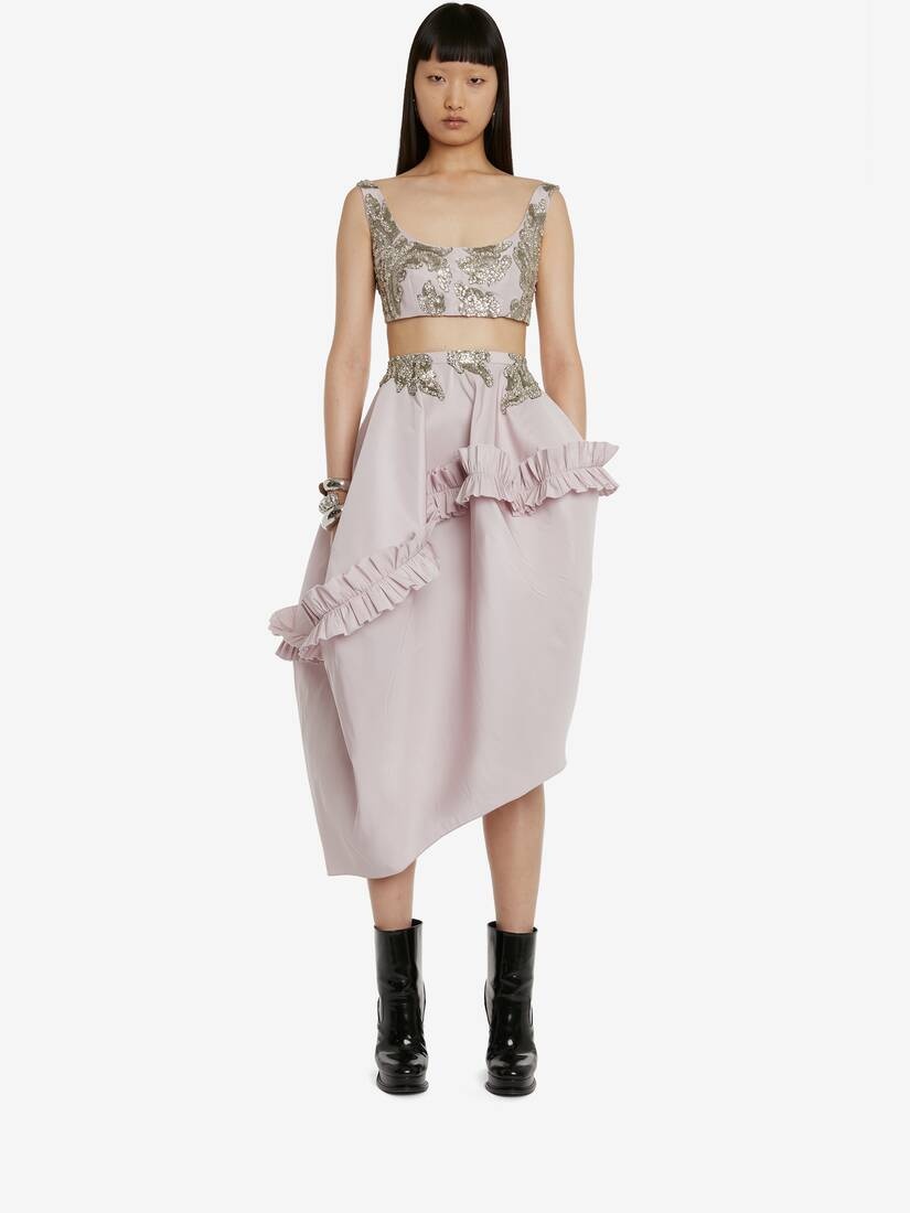 Women's Alchemilla Embroidery Asymmetric Balloon Skirt in Porcelain - 2