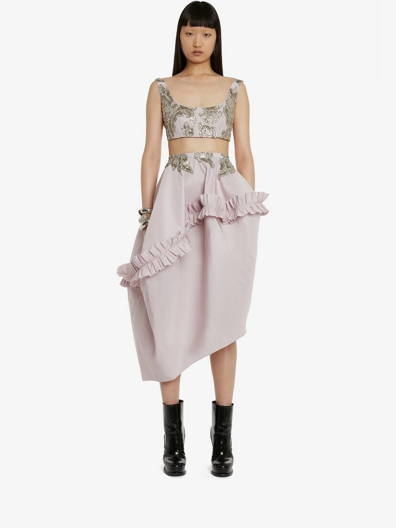 Alexander McQueen Women's Alchemilla Embroidery Asymmetric Balloon Skirt in Porcelain outlook