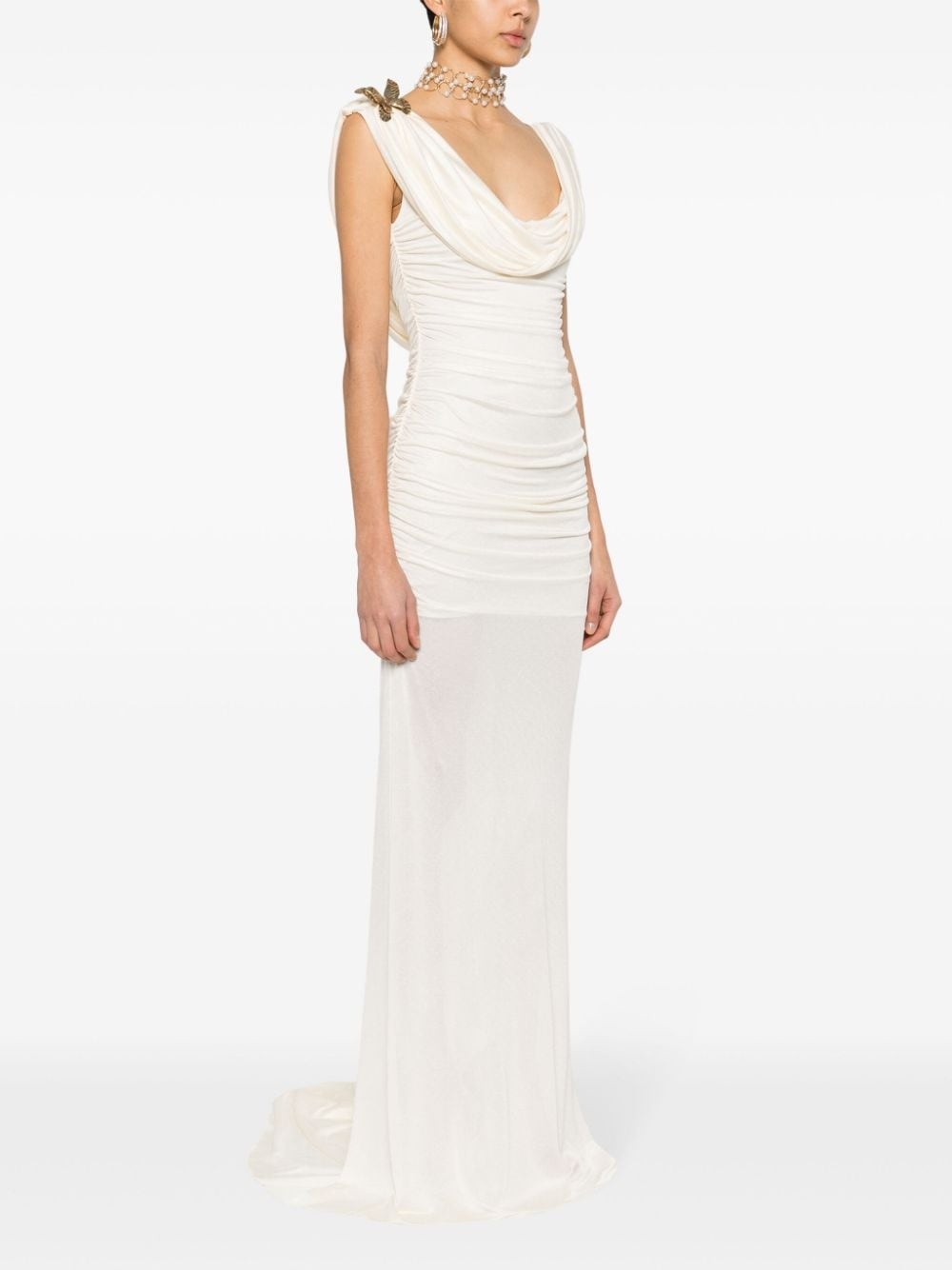 butterfly-brooch maxi dress - 3