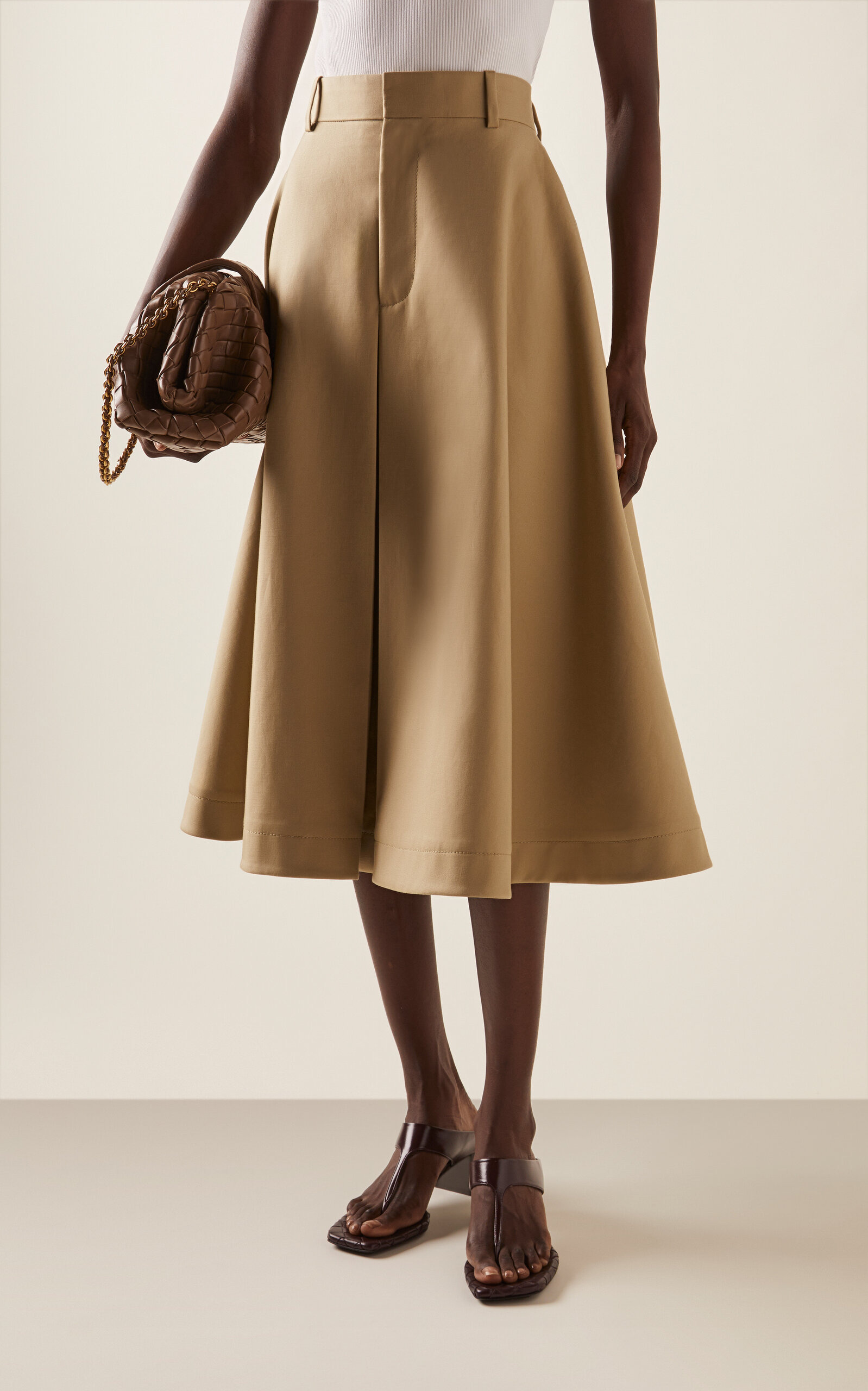 Fine Compact Cotton-Twill A-Line Skirt neutral - 3