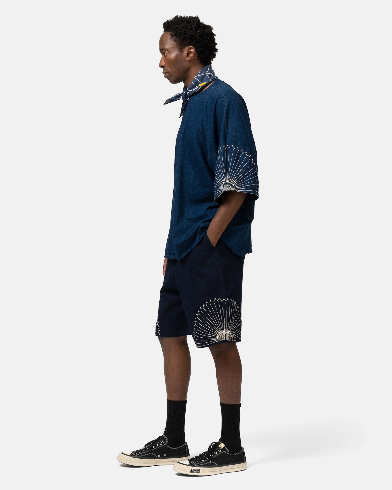 10oz IDGxIDG Denim EASY Short Pants (FUROSHIKI Embroidry) Indigo - 3